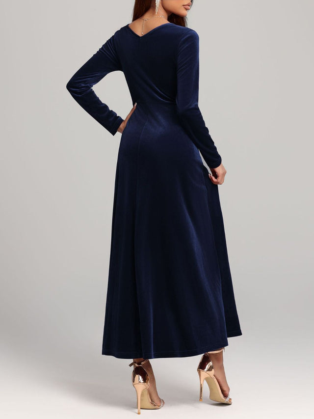 Square Neck Long Sleeve Velvet Dress | Hanalas