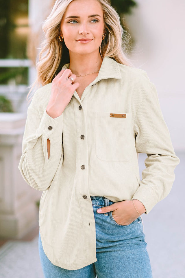 Corduroy Button Up Pocketed Shacket | Hanalas