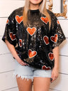 Valentine’s Day Sequin Heart Round Neck Half Sleeve Top | Hanalas