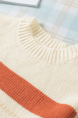 Crew Neck Drop-shoulder Striped Color Block Sweater