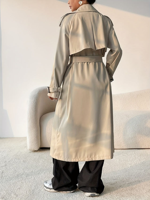 Collared Neck Long Sleeve Longline Trench Coat | Hanalas