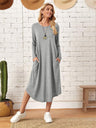 Pocketed Round Neck Long Sleeve Tee Dress - Hanalas