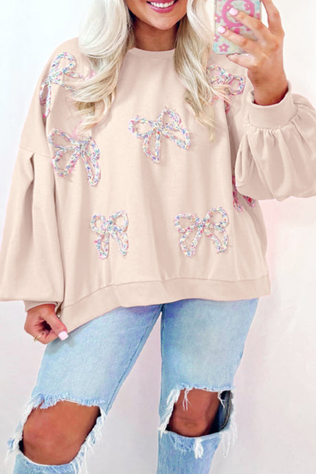 Bow Round Neck Long Sleeve Sweatshirt | Hanalas