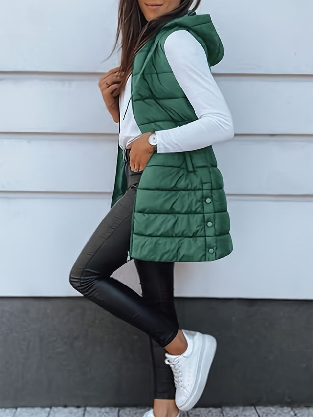 Plus Size Zip Up Hooded Vest Coat | Hanalas