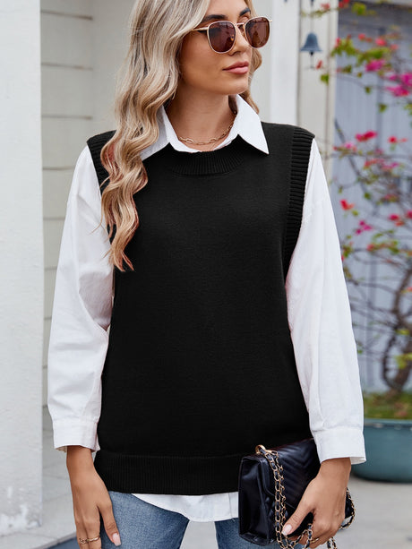 Buttoned Round Neck Sweater Vest | Hanalas