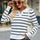 Striped Johnny Collar Long Sleeve Sweater | Hanalas