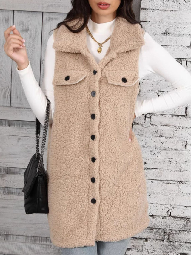 Button Up Teddy Vest Coat Trendsi Hanalas