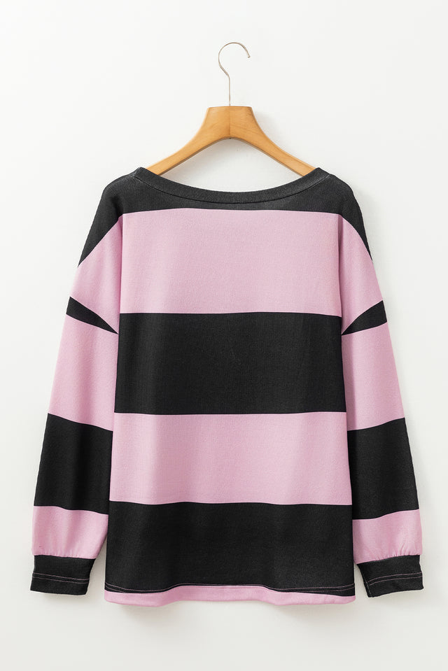 High-Low Color Block Round Neck Long Sleeve T-Shirt | Hanalas