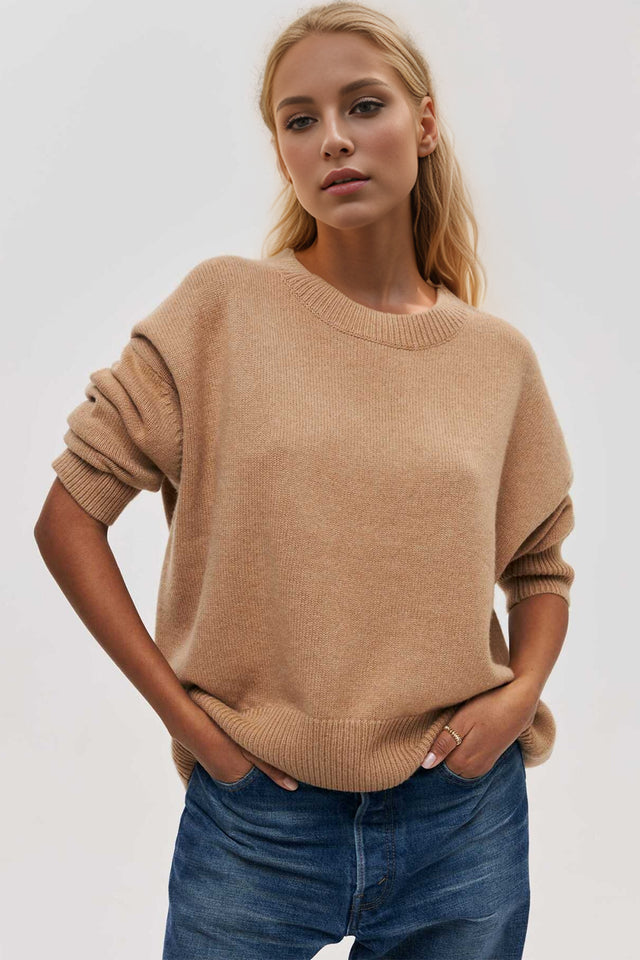 Basic Bae Round Neck Dropped Shoulder Long Sleeve Sweater Trendsi Hanalas