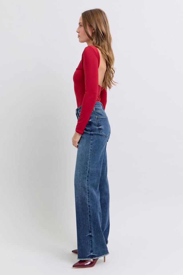 Judy Blue Full Size Raw Hem Mid Rise Jeans | Hanalas