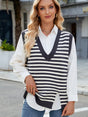 Slit V-Neck Striped Sweater Vest | Hanalas