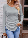 Full Size Ruched V-Neck Long Sleeve T-Shirt | Hanalas