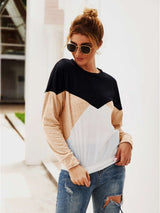 Color Block Round Neck Long Sleeve Top