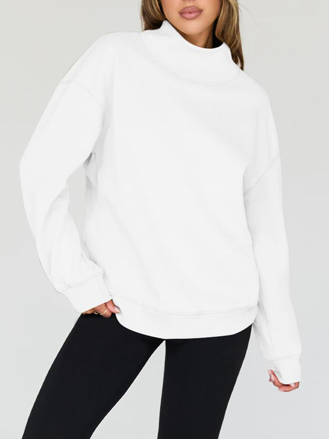 Mock Neck Drop Shoulder Long Sleeve Sweatshirt | Hanalas