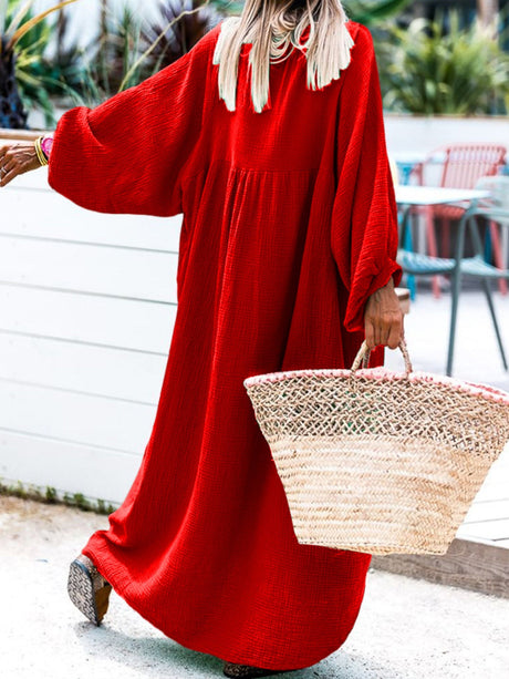 Button Down Long Sleeve Maxi Shirt Dress | Hanalas