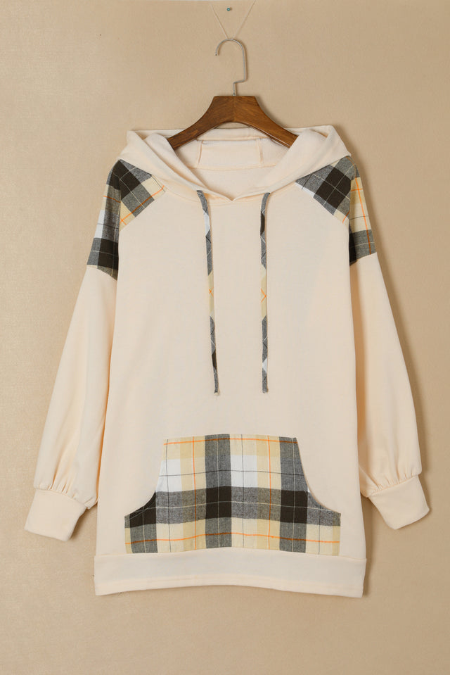 Drawstring Plaid Long Sleeve Hoodie | Hanalas