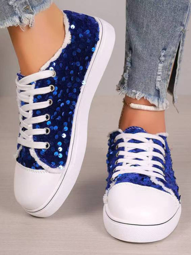 Sequin Round Toe Flat Sneakers | Hanalas