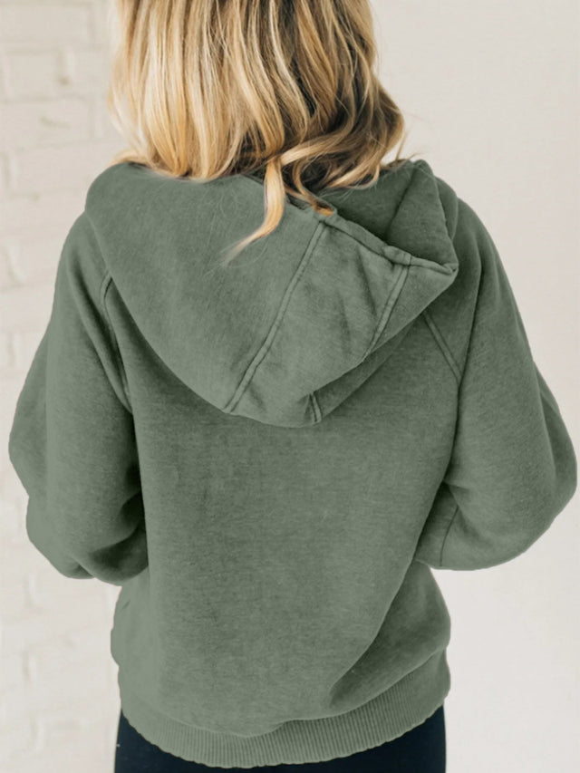 Half Zip Kangaroo Pocket Long Sleeve Hoodie | Hanalas