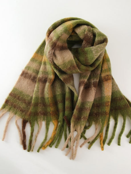 Fringe Plaid Polyester Scarf | Hanalas