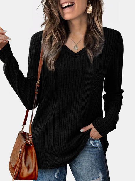 V-Neck Long Sleeve T-Shirt | Hanalas