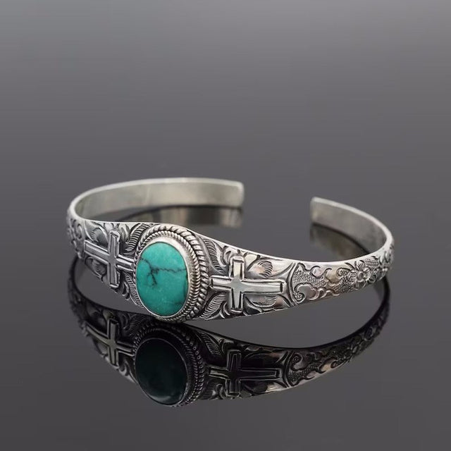 Artificial Turquoise Alloy Open Bracelet | Hanalas