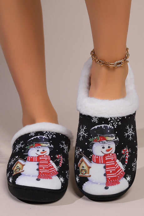 Snowman Round Toe Faux Fur Slippers | Hanalas