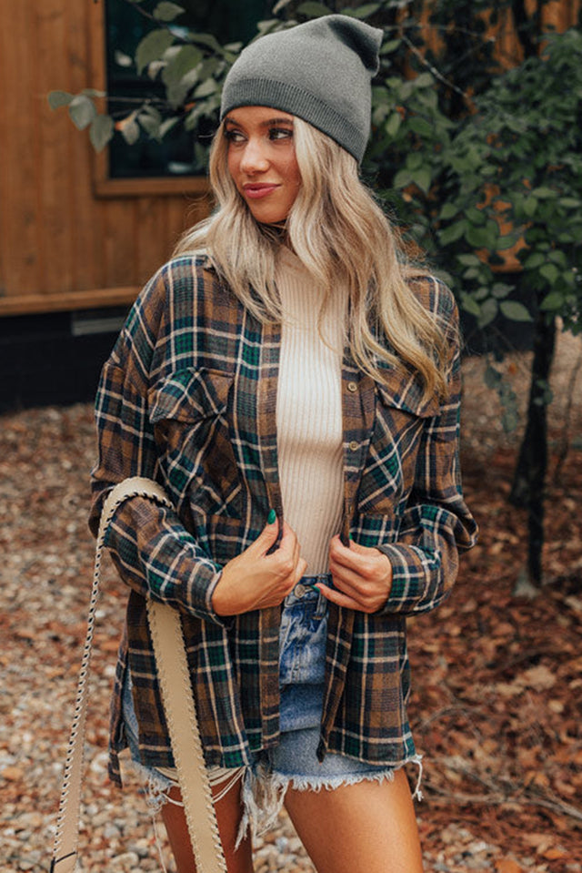 Plaid Collared Neck Button Up Jacket | Hanalas