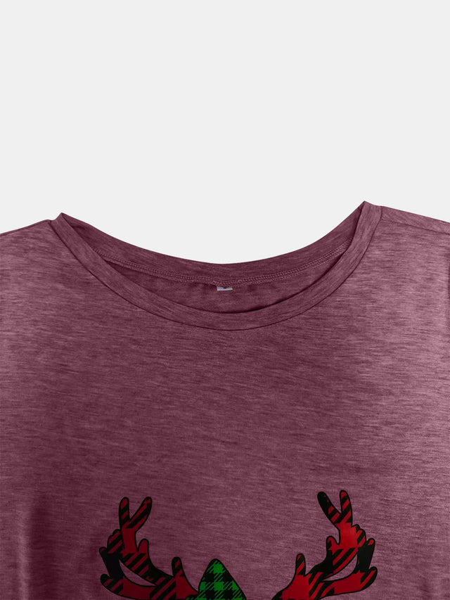 Full Size Reindeer Round Neck Long Sleeve T-Shirt | Hanalas