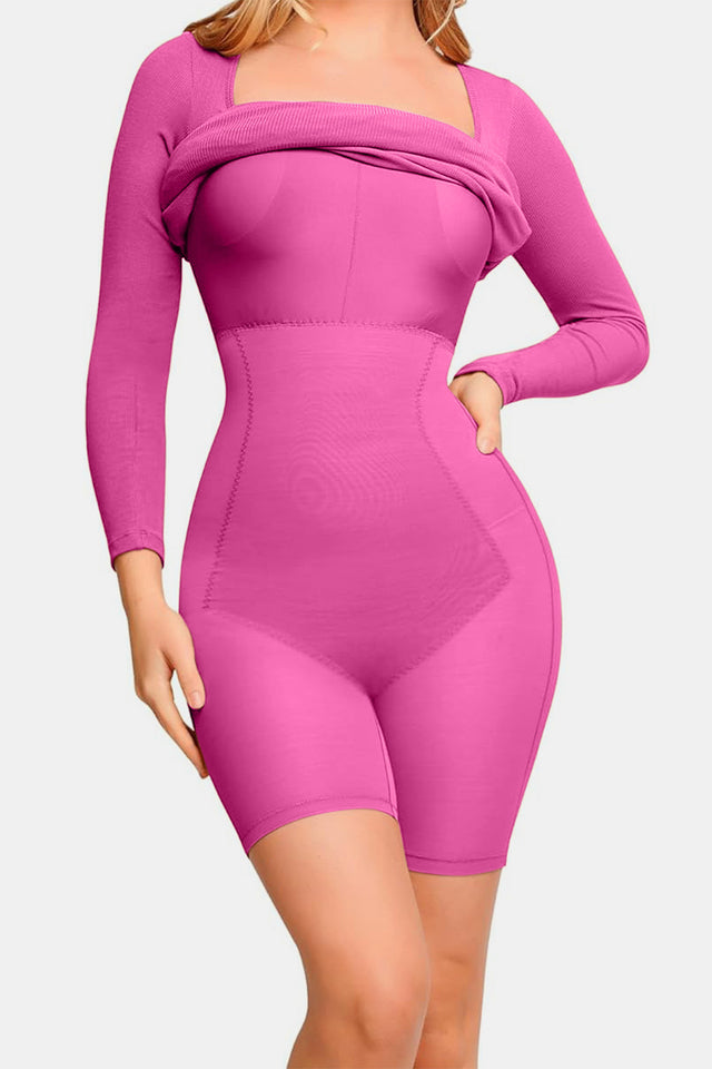 Basic Bae Full Size Built-In Shapewear Square Neck Long Sleeve Dress | Hanalas