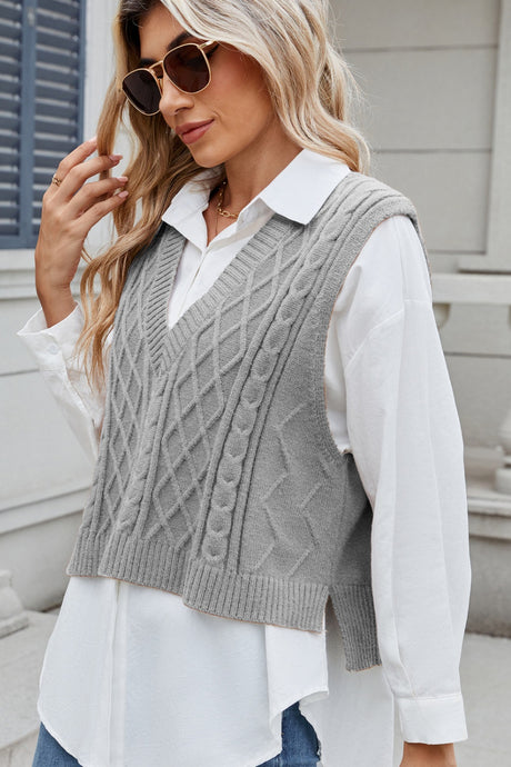 Cable-Knit V-Neck Sweater Vest | Hanalas