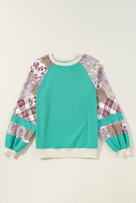 Printed Round Neck Long Sleeve Blouse