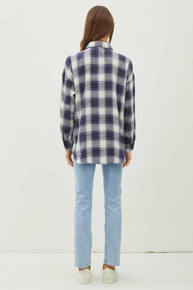 Be Cool Plaid Flannel Button Down Shirt with Chest Pocket Trendsi Hanalas