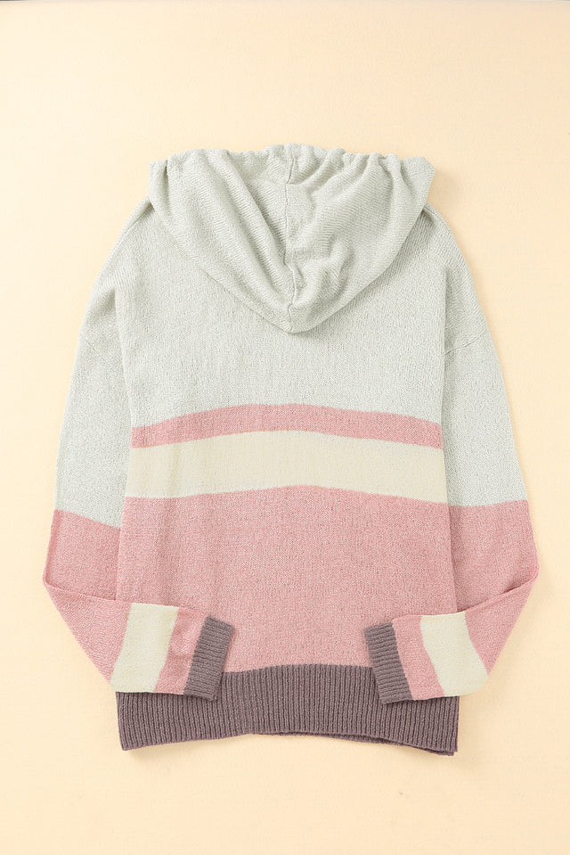 Color Block Long Sleeve Drawstring Hooded Sweater | Hanalas