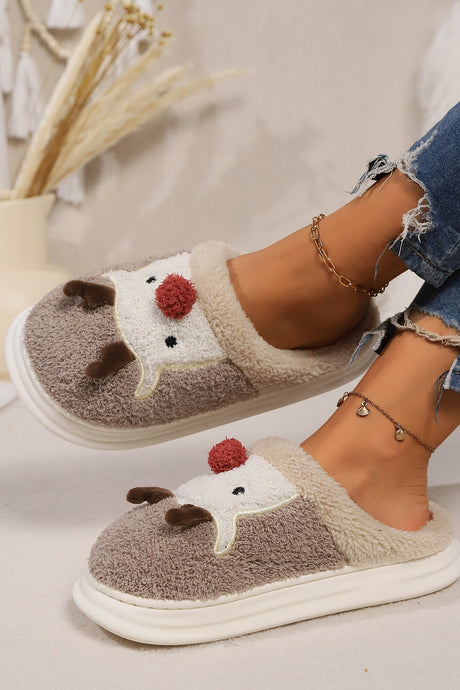 Elk Furry PVC Flat Slippers | Hanalas