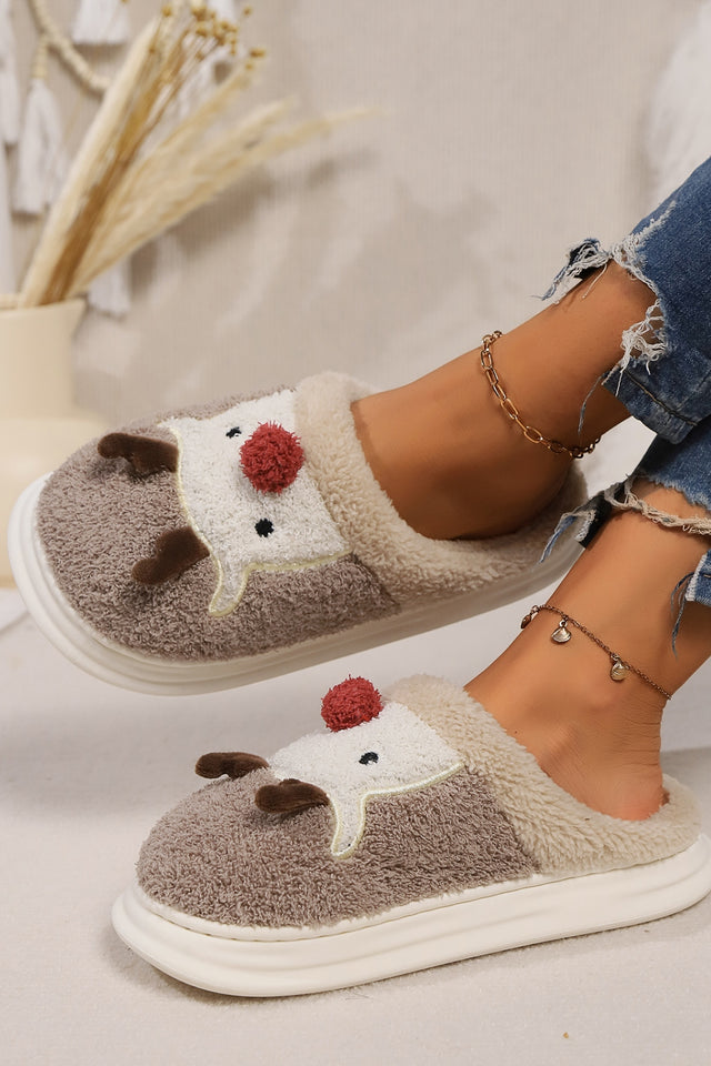 Elk Furry PVC Flat Slippers | Hanalas