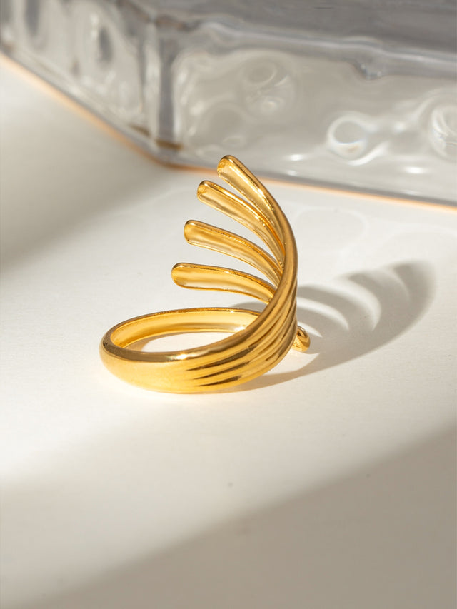 18K Gold-Plated Stainless Steel Irregular Lines Open Ring | Hanalas