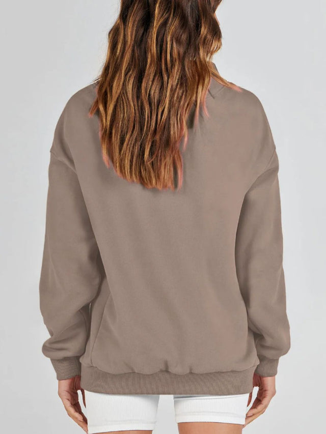 Mock Neck Drop Shoulder Long Sleeve Sweatshirt | Hanalas