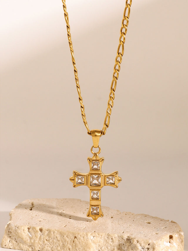 Stainless Steel Zircon Cross Pendant Necklace Trendsi Hanalas