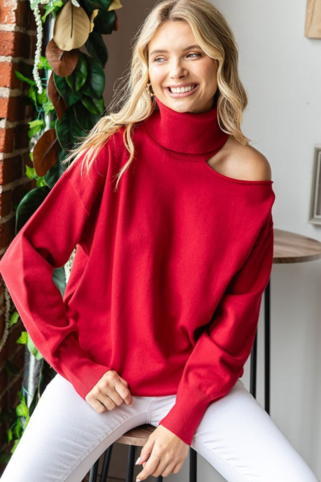 First Love Cut Out Shoulder Turtleneck Sweater | Hanalas