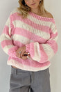 Contrast Striped Boat Neck Long Sleeve Sweater | Hanalas