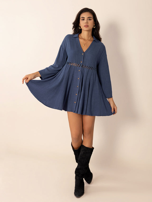 Cutout Johnny Collar Long Sleeve Mini Dress Trendsi Hanalas