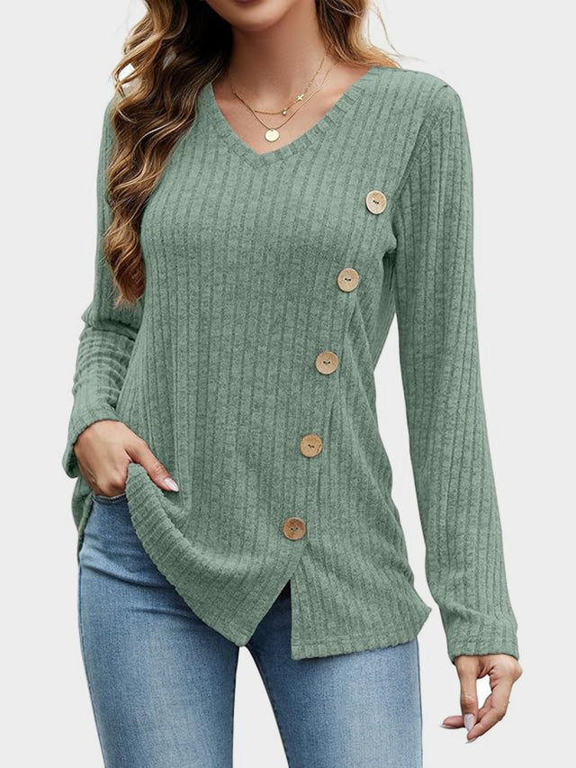 V-Neck Long Sleeve T-Shirt | Hanalas