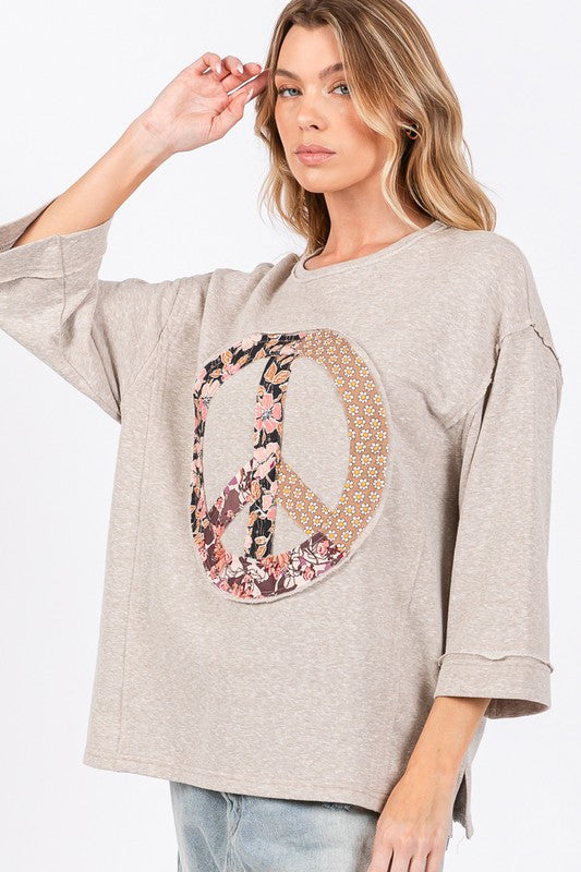 SAGE + FIG Floral Peace Patch Round Neck Top | Hanalas