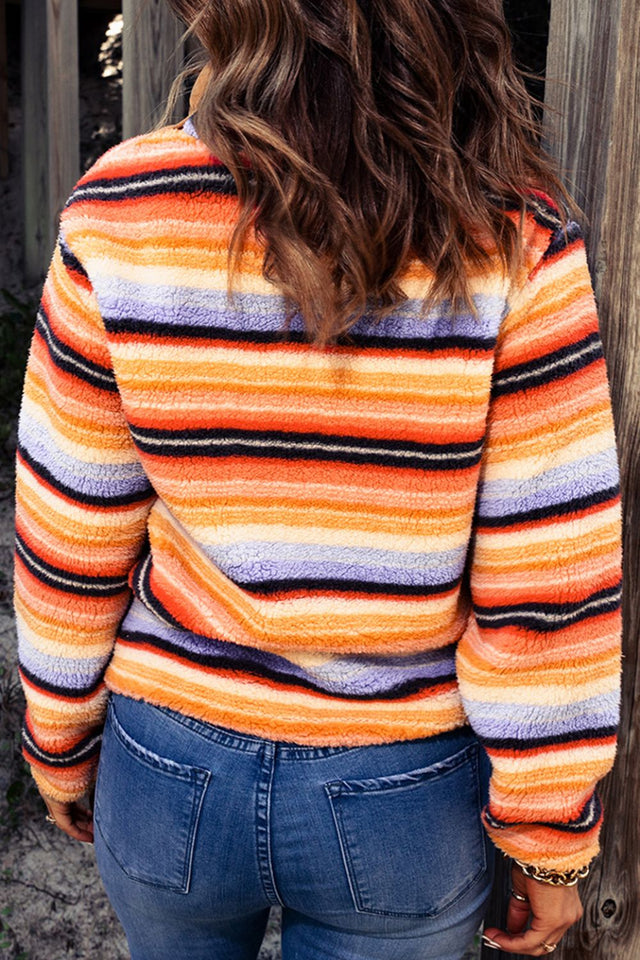 Contrast Striped Half Snap Long Sleeve Sweatshirt | Hanalas