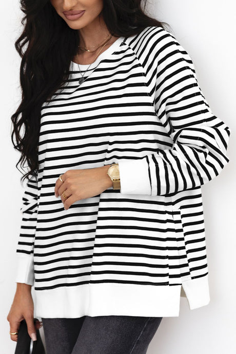 Side Slit Stripe Raglan Sleeve Sweatshirt | Hanalas