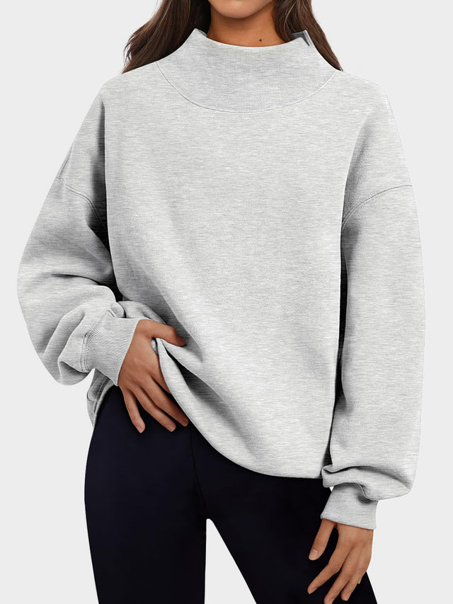 Mock Neck Drop Shoulder Long Sleeve Sweatshirt | Hanalas