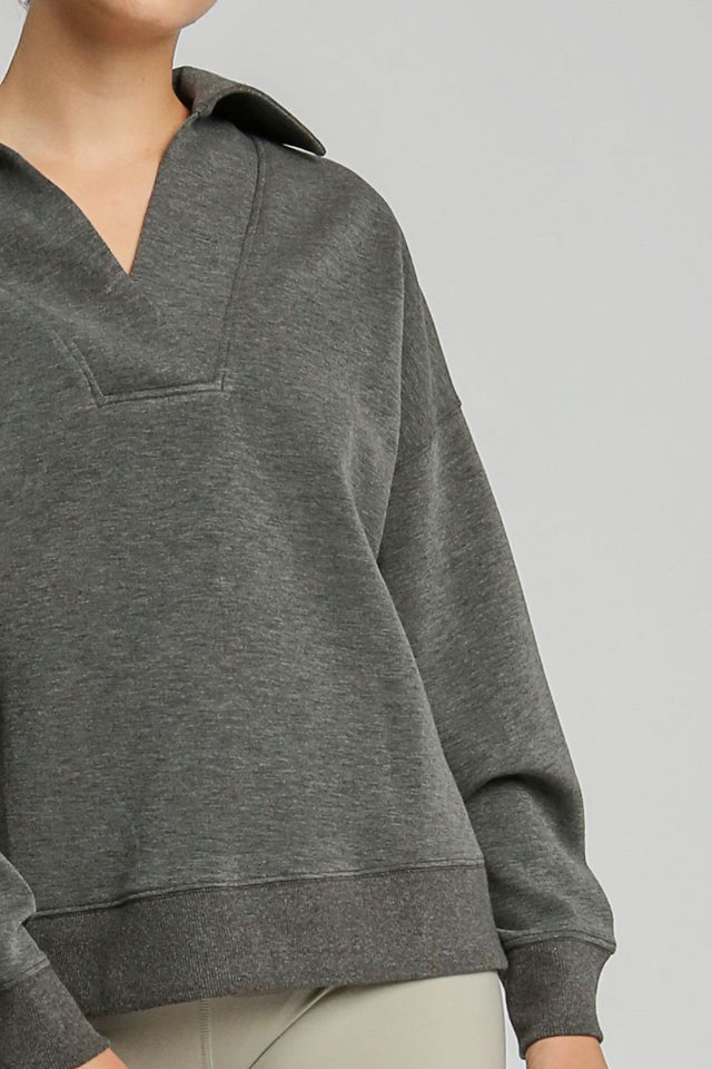 Umgee Johnny Collar Dropped Shoulder Sweatshirt | Hanalas