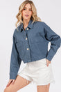 bytos Button Down Cropped Denim Jacket with Patch Pockets | Hanalas