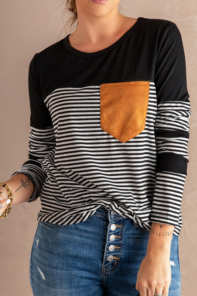 Striped Round Neck Long Sleeve T-Shirt | Hanalas