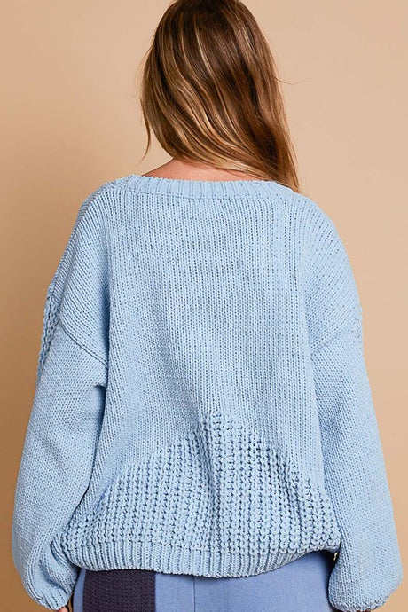 POL Crochet Flower Round Neck Dropped Shoulder Sweater | Hanalas